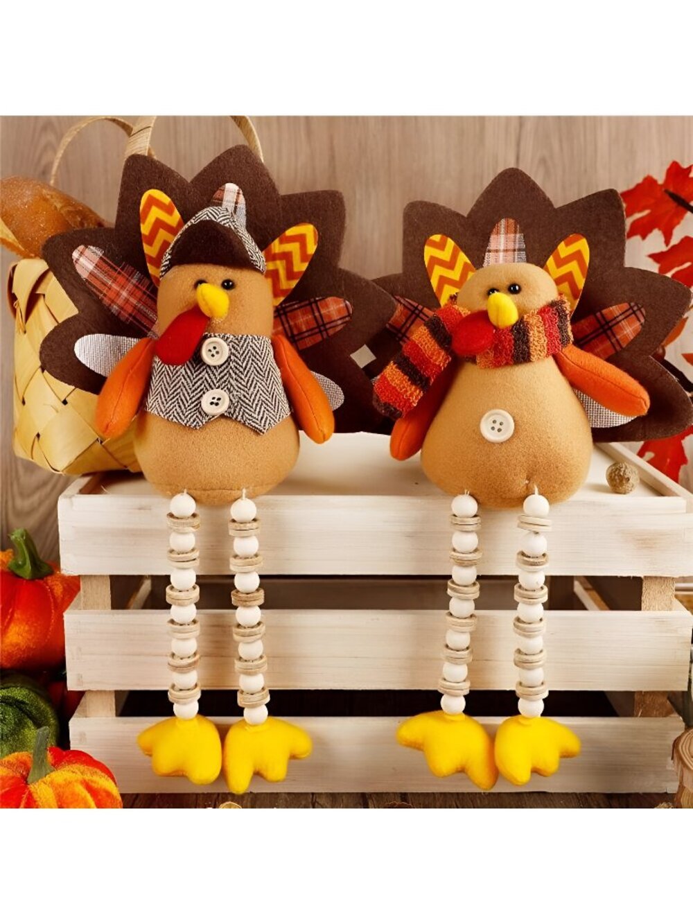 2 Pack Thanksgiving Decorations Stuffed Turkeys